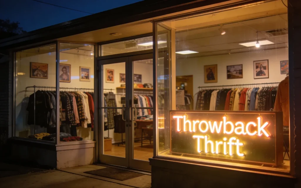 Thrift store with racks of secondhand clothes, an easy way into sustainable fashion on a budget
